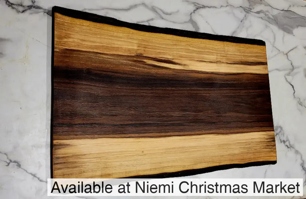 Wide Enough- A Black Walnut Grazing Board with dark middle section, light towards the edges, and dark black bark